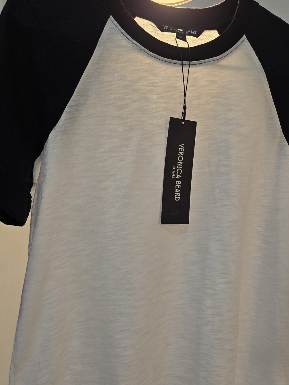 NWT Veronica Beard Designer Baseball Tee White/ Navy XS 100% Pima Cotton $168 - Picture 13 of 14